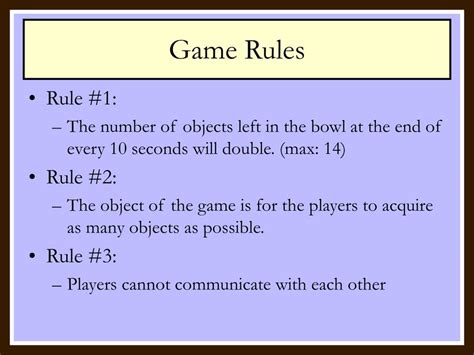 Game Play and Rules .